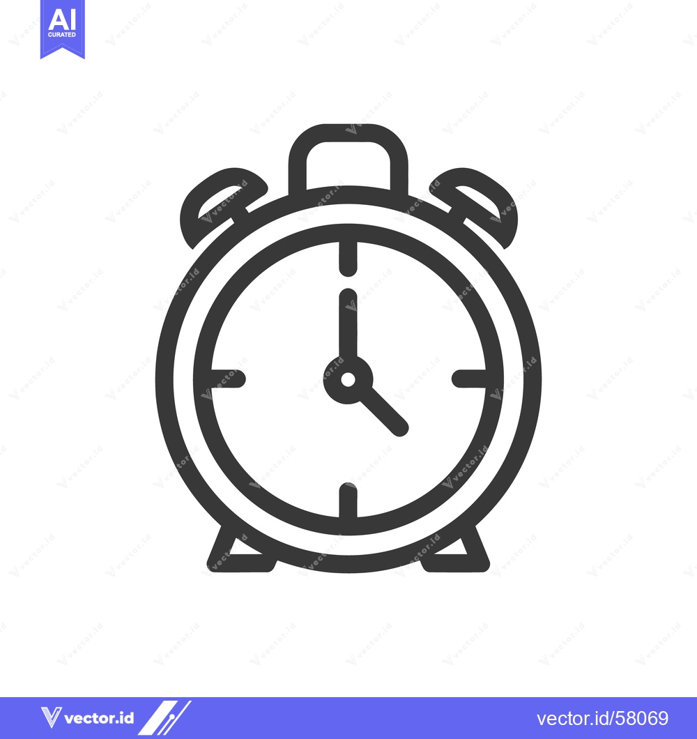 Premium Vector of Classic Alarm Clock Icon with Bold Outline on White Background