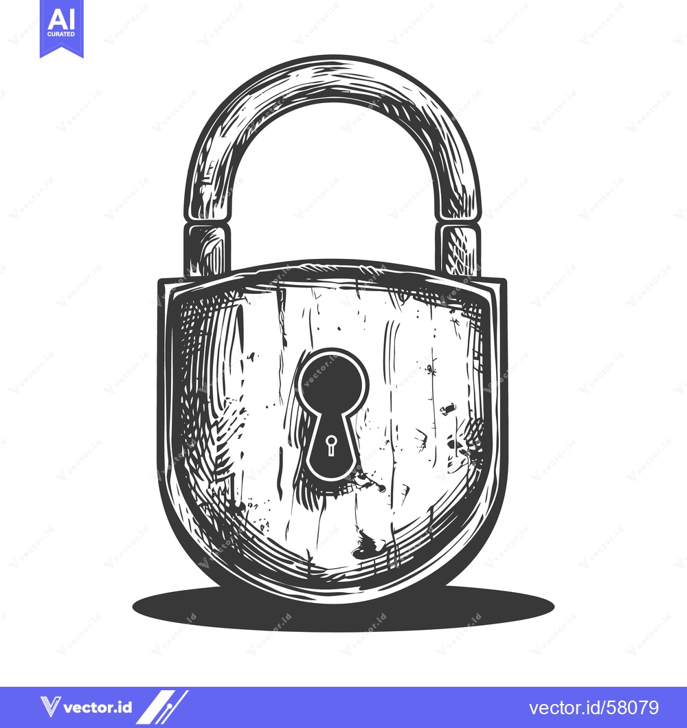 Premium Vector dari An old fashioned drawing of a closed metal padlock