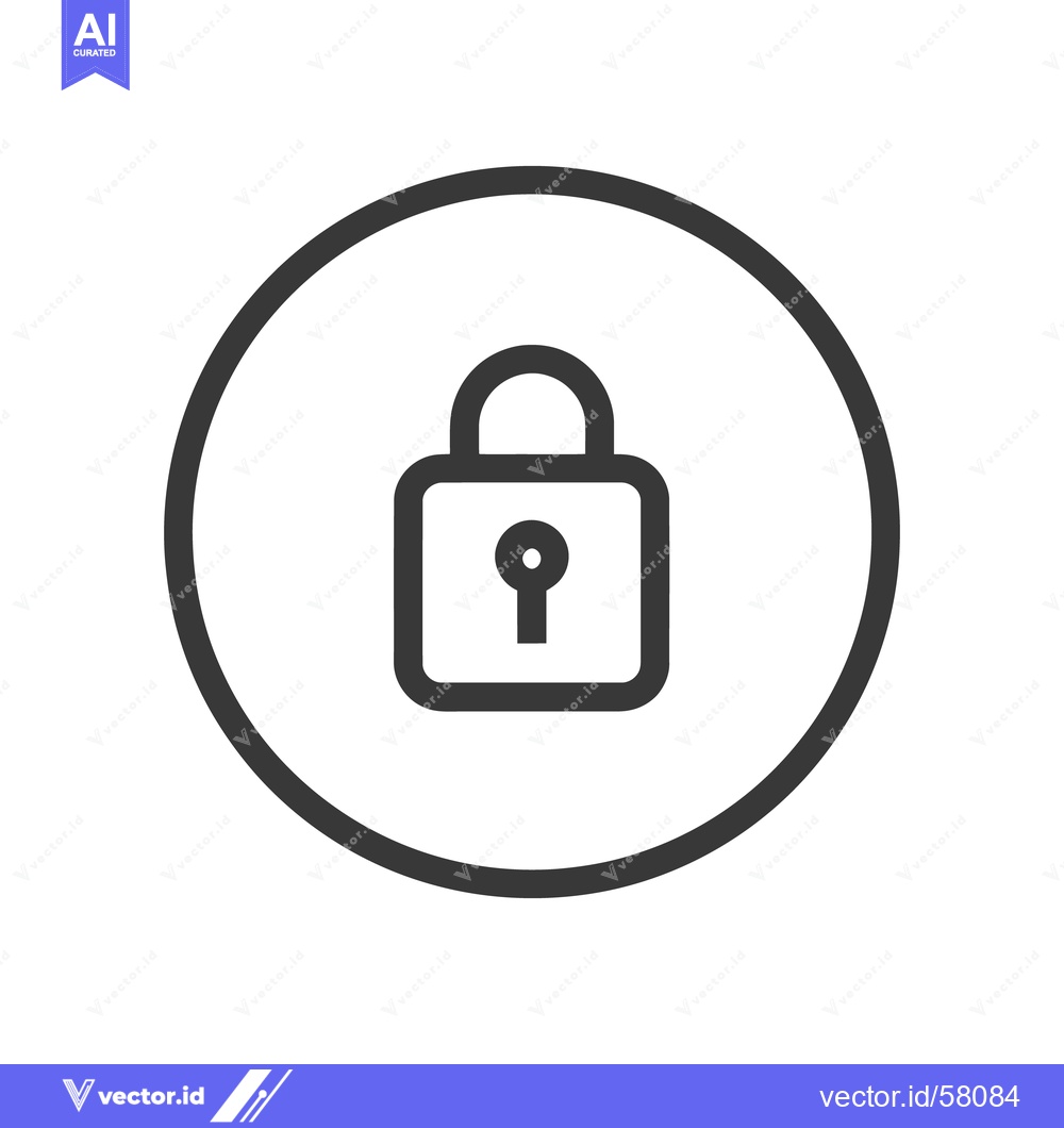 Premium Vector of Minimalist Lock Icon Inside Circle, Security Symbol, Dark Gray Outline