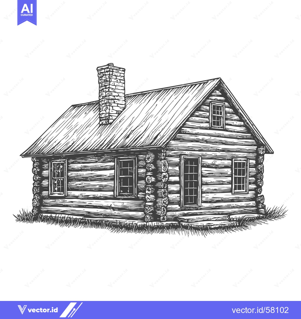 Premium Vector dari A detailed illustration of a rustic log cabin building