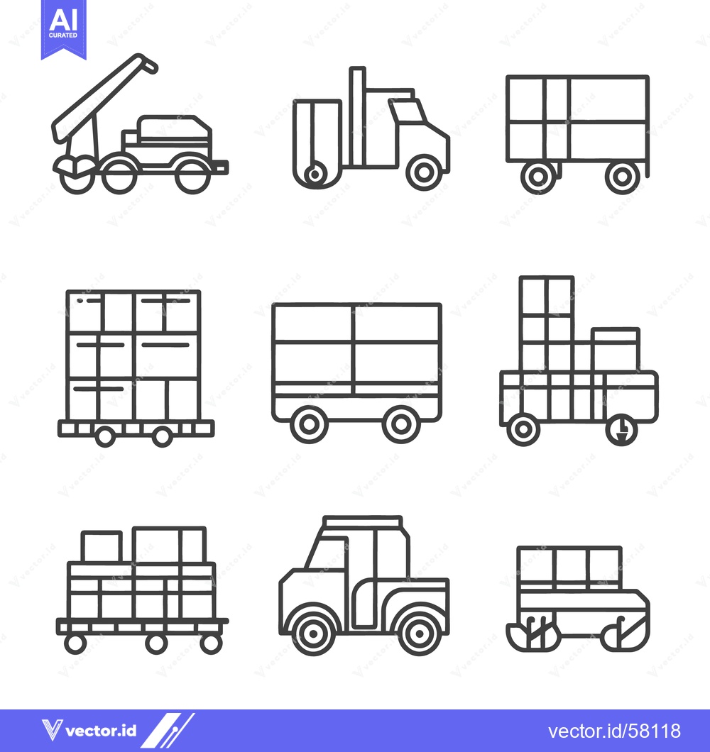 Premium Vector of Illustrated icons depicting various vehicles used for cargo transport
