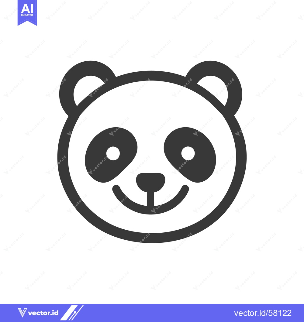 Premium Vector of A smiling panda face with black markings and round ears