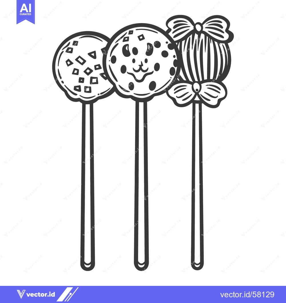 Premium Vector dari Three decorated dessert treats displayed on slender wooden sticks
