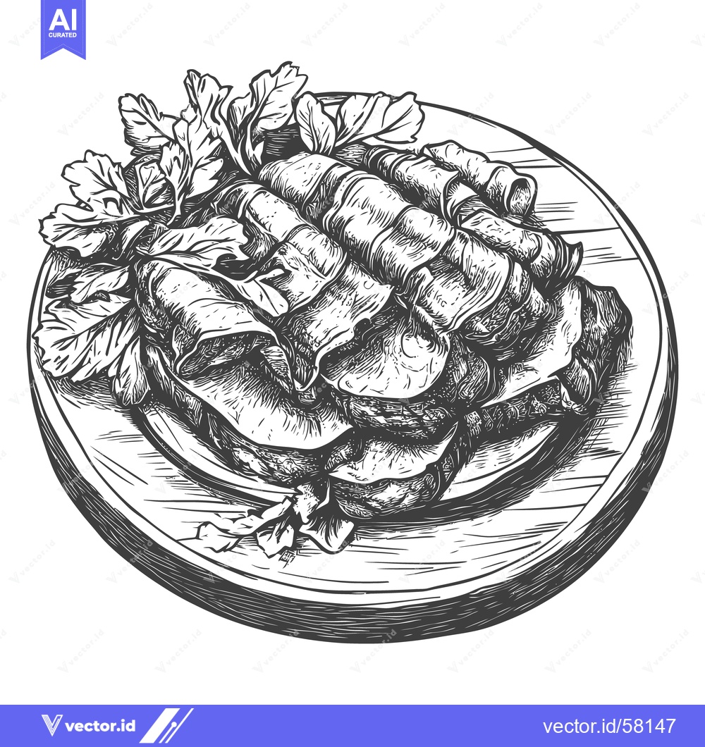 Premium Vector dari A sketch of food served on a round wooden plate