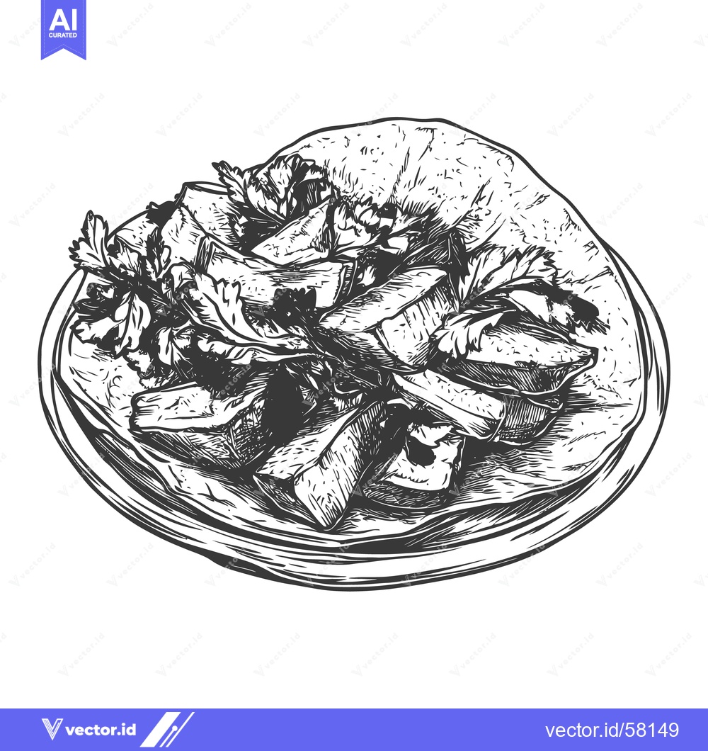 Premium Vector dari A sketch of a prepared meal served on a circular plate