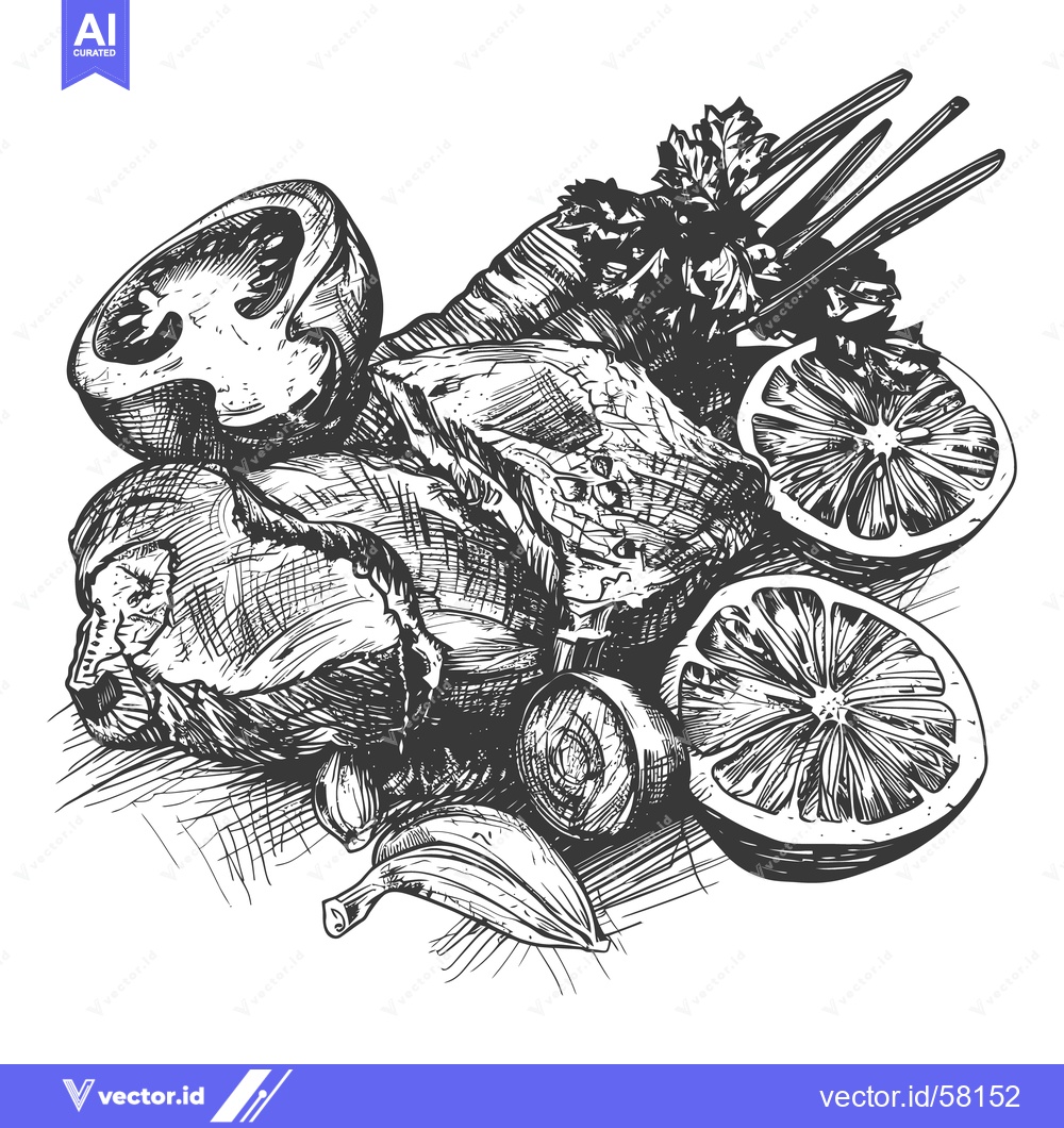 Premium Vector dari A black and white illustration of food ingredients arrangement