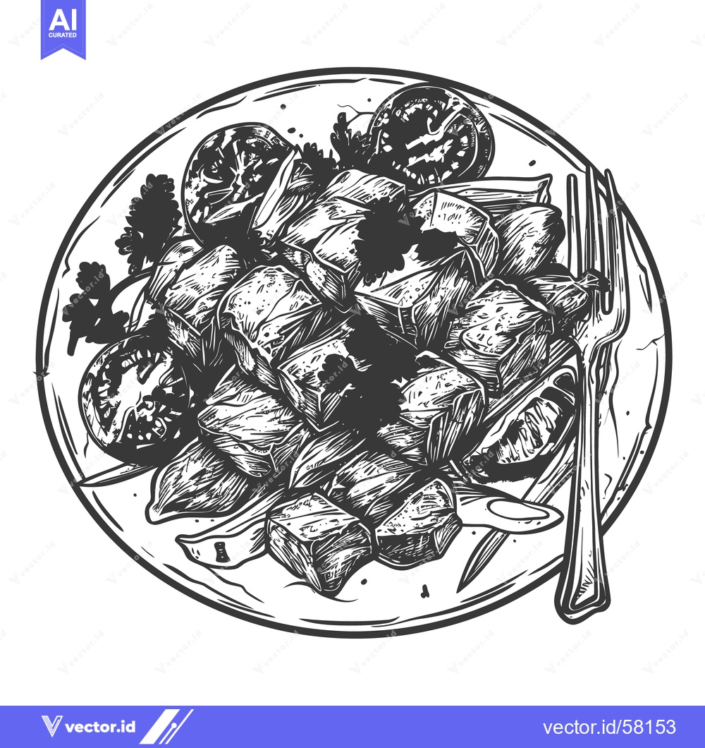Premium Vector dari A black and white illustration of food served on a plate