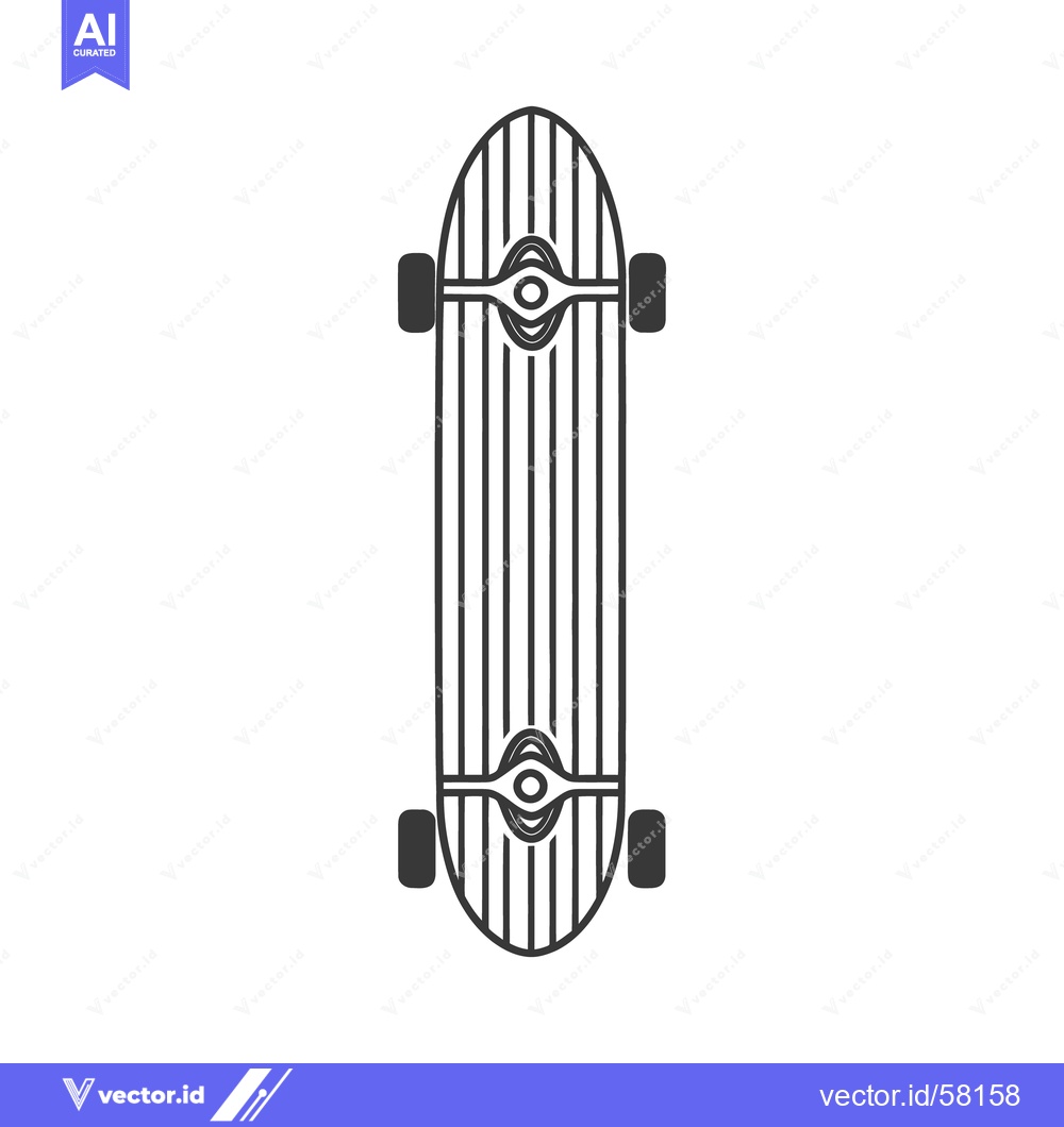 Premium Vector dari A longboard skateboard with four wheels depicted in simple black lines