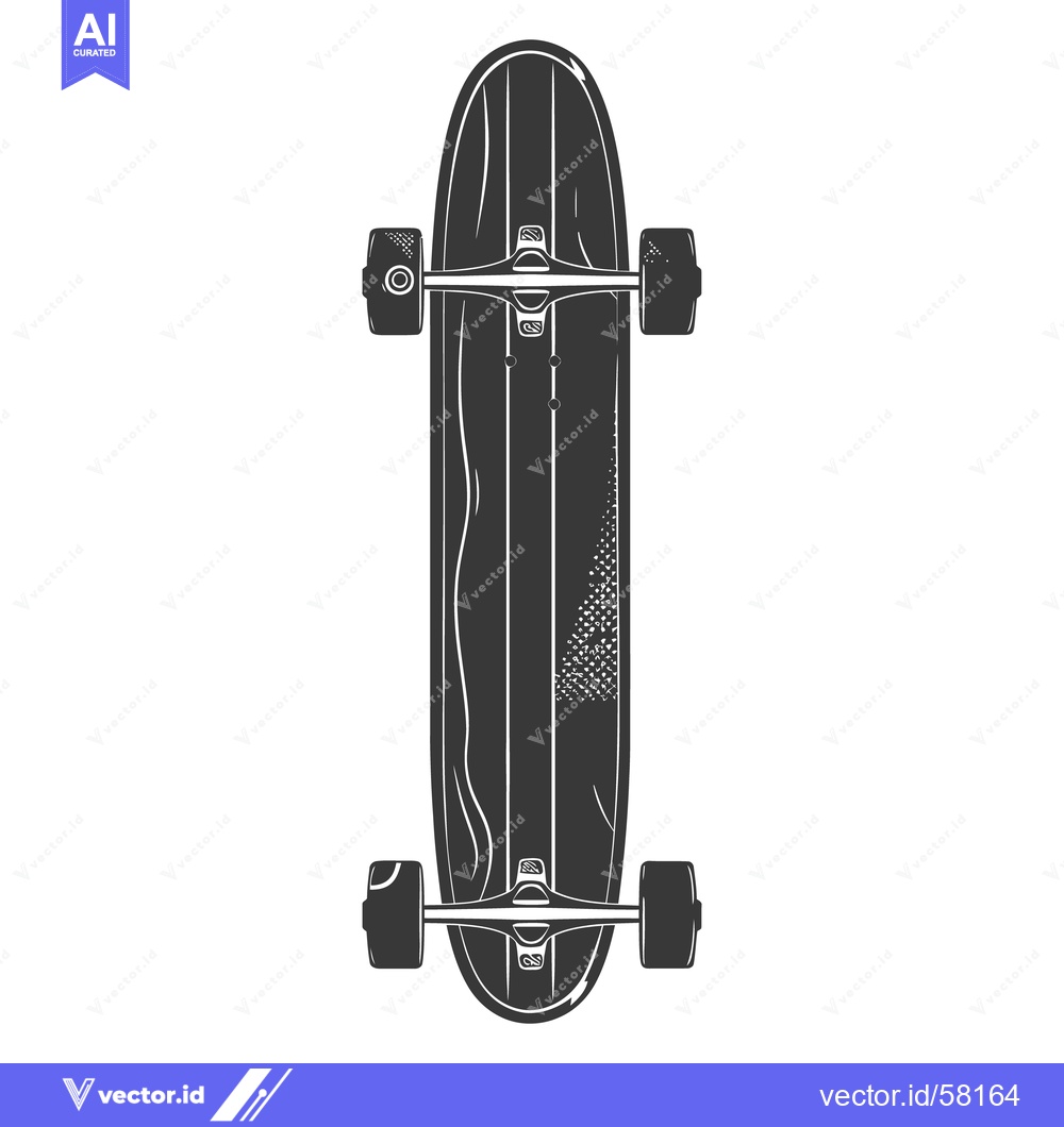 Premium Vector dari An overhead monochrome illustration of a long skateboard with wheels