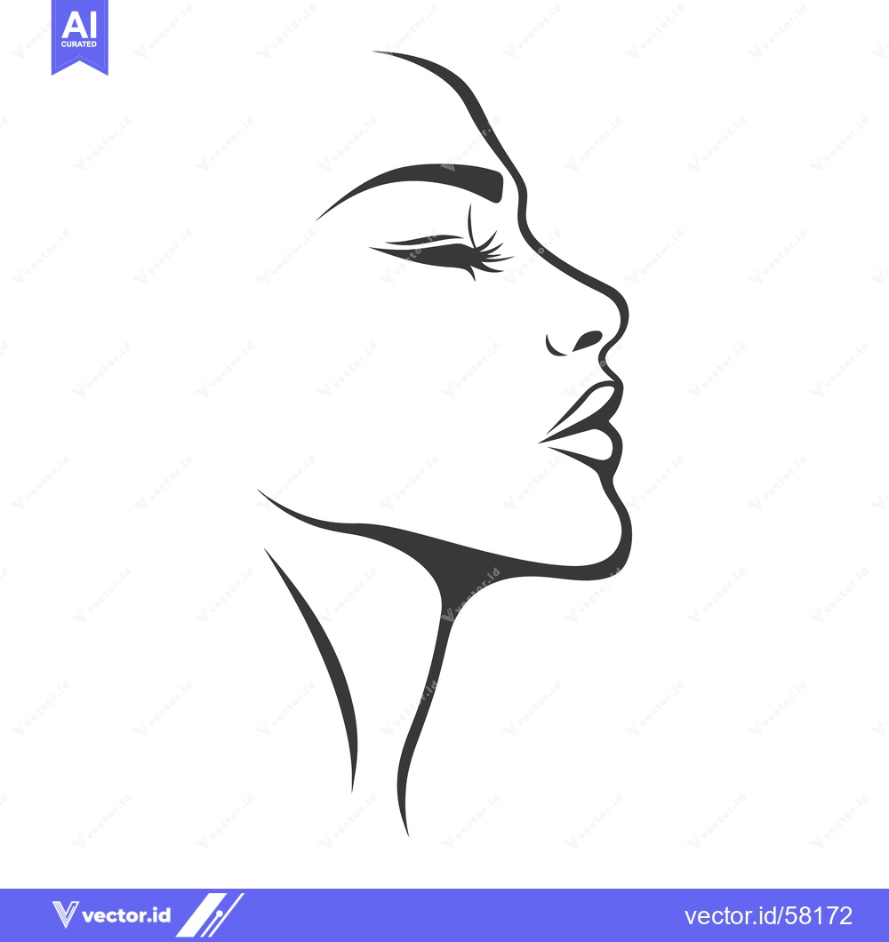 Premium Vector dari A minimalist black and white outline of a female face in profile