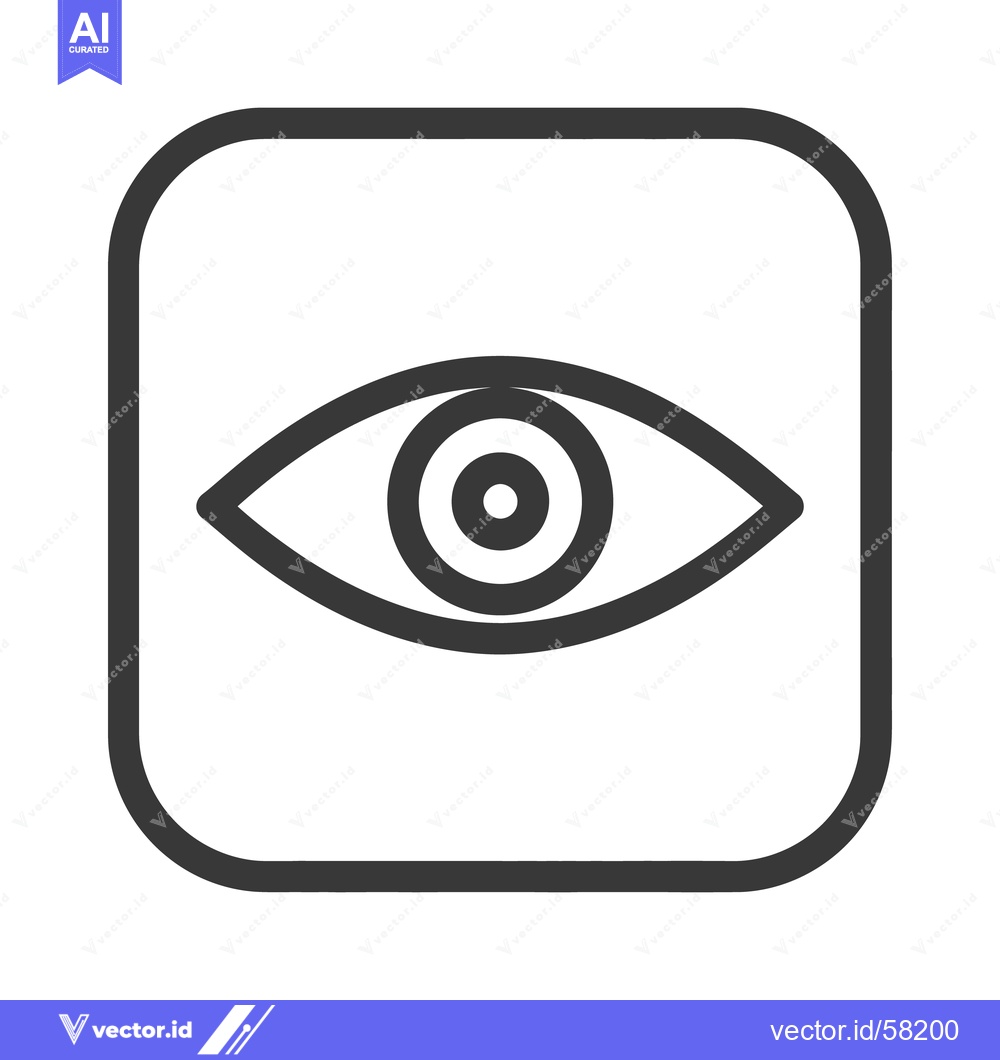 Premium Vector of Minimalist Eye Icon in Rounded Square Frame, Dark Gray on White