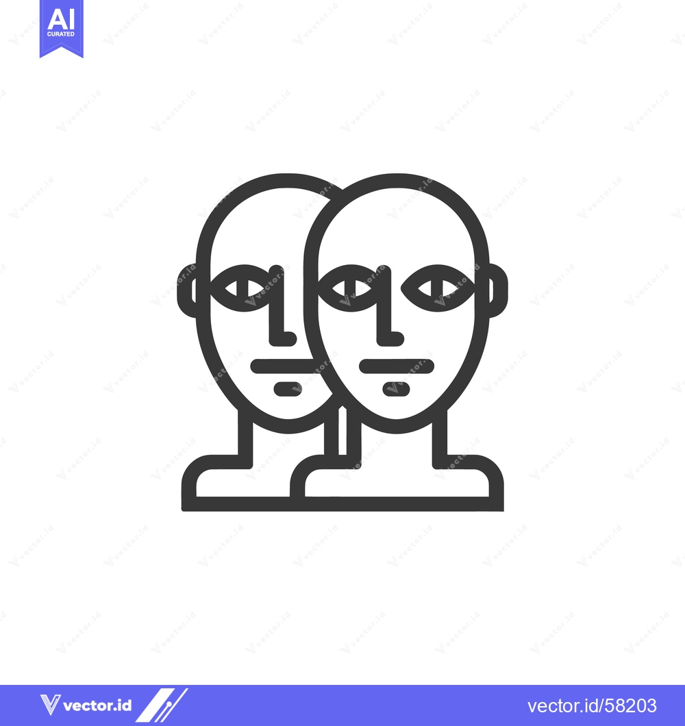 Premium Vector dari Minimalist Icon of Two Overlapping Faces in Dark Gray Outline