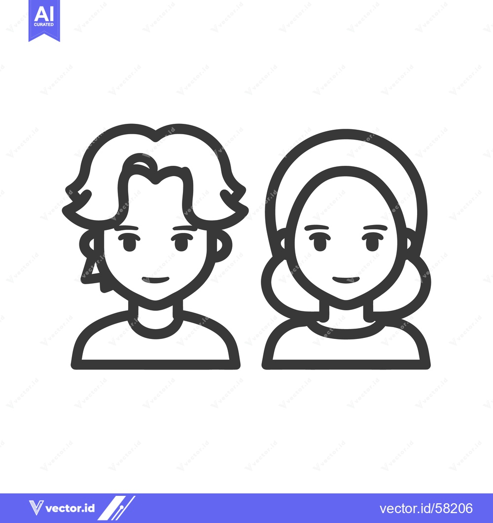 Premium Vector of Minimalist Line Art: Boy and Girl Portrait Icons, Simple and Modern De