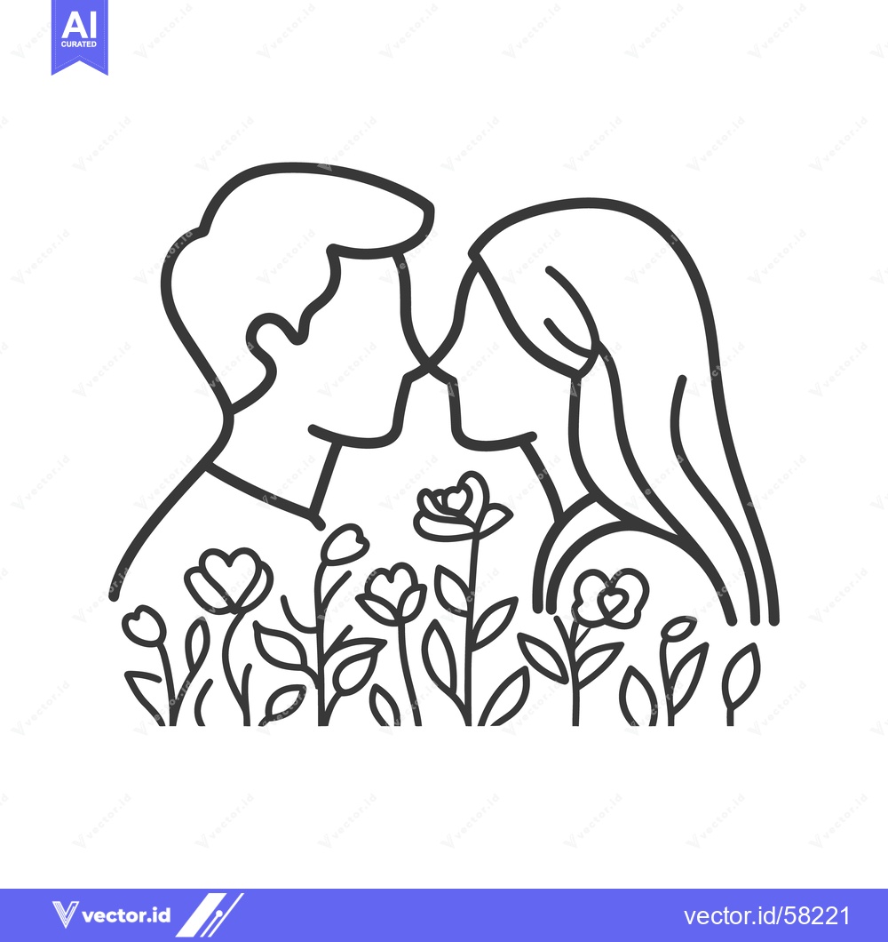 Premium Vector of An outlined image portrays a couple about to share a kiss