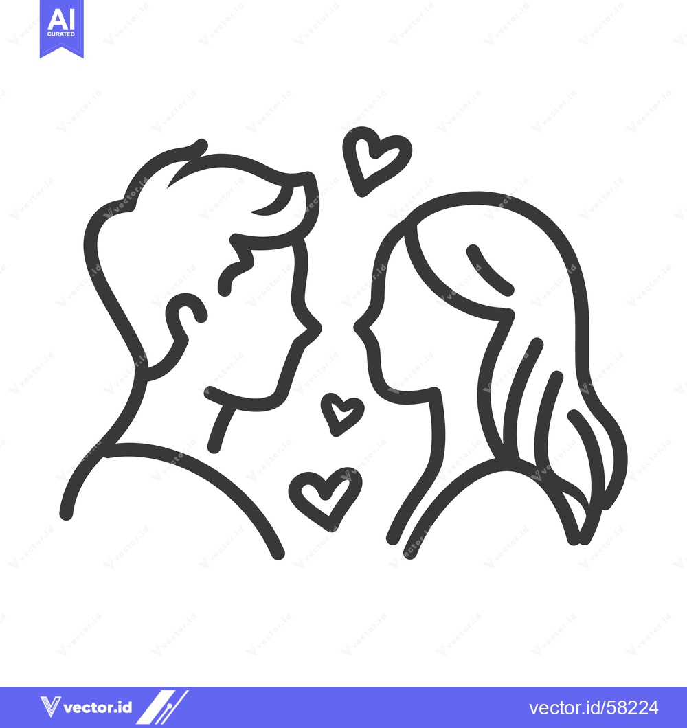 Premium Vector of Simple black line drawing featuring a loving couple with hearts