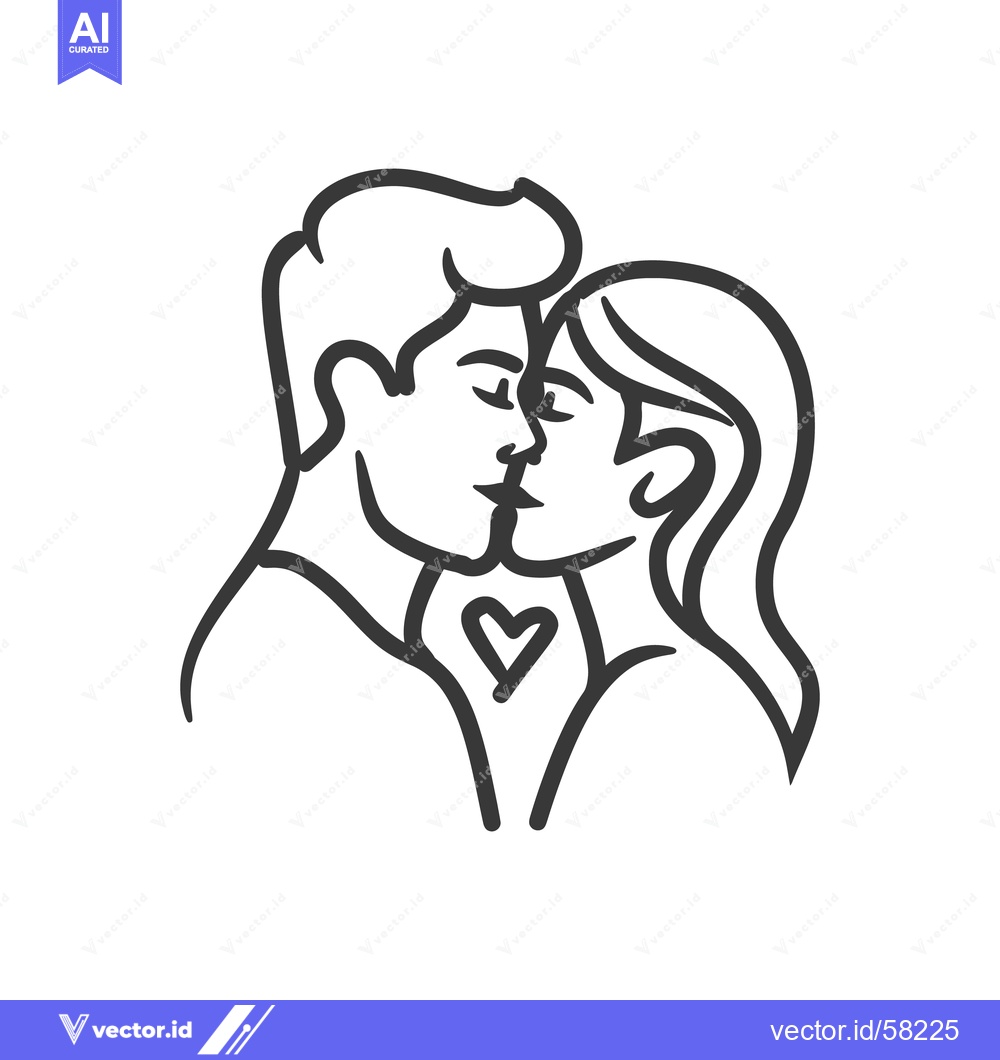 Premium Vector dari A simple line drawing of two people kissing romantically