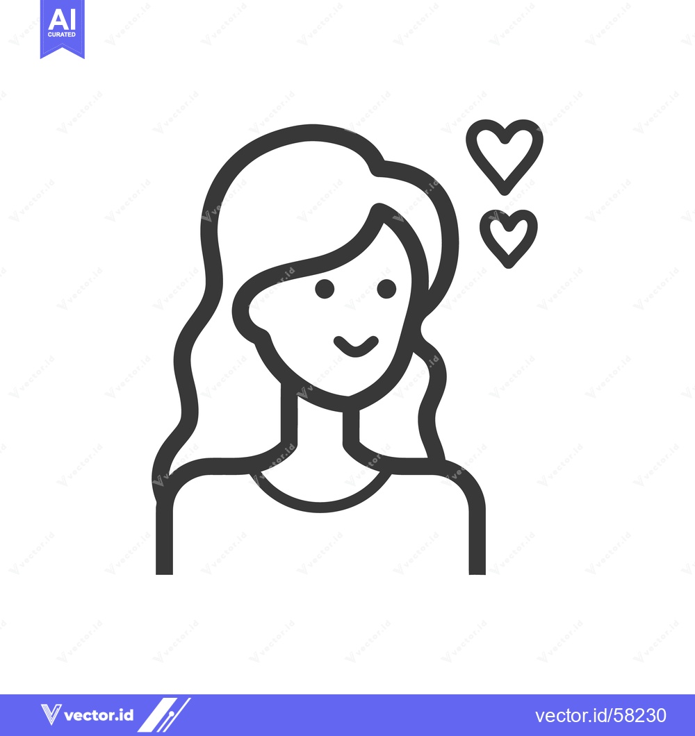 Premium Vector dari A simple line illustration of a smiling woman with hearts