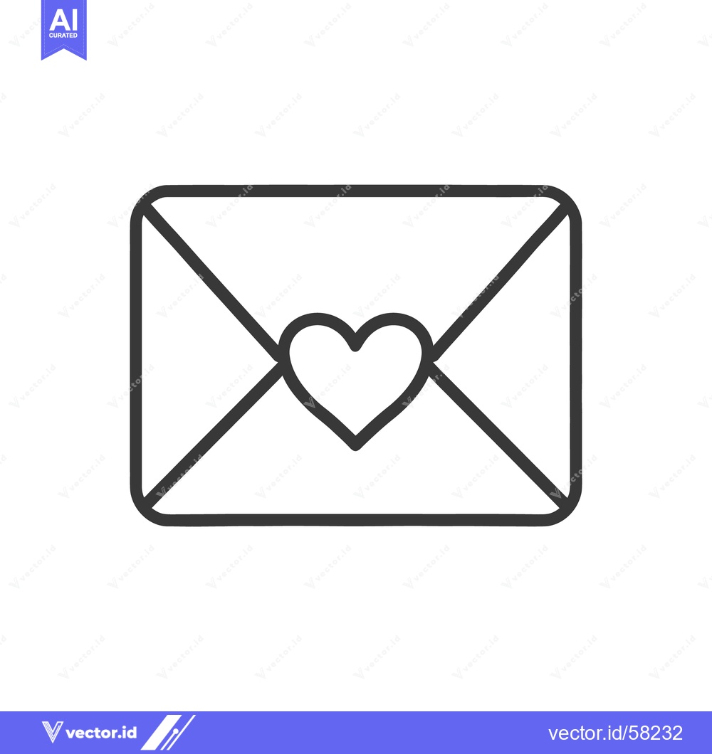 Premium Vector of A simple outlined envelope displaying a heart shape symbol design