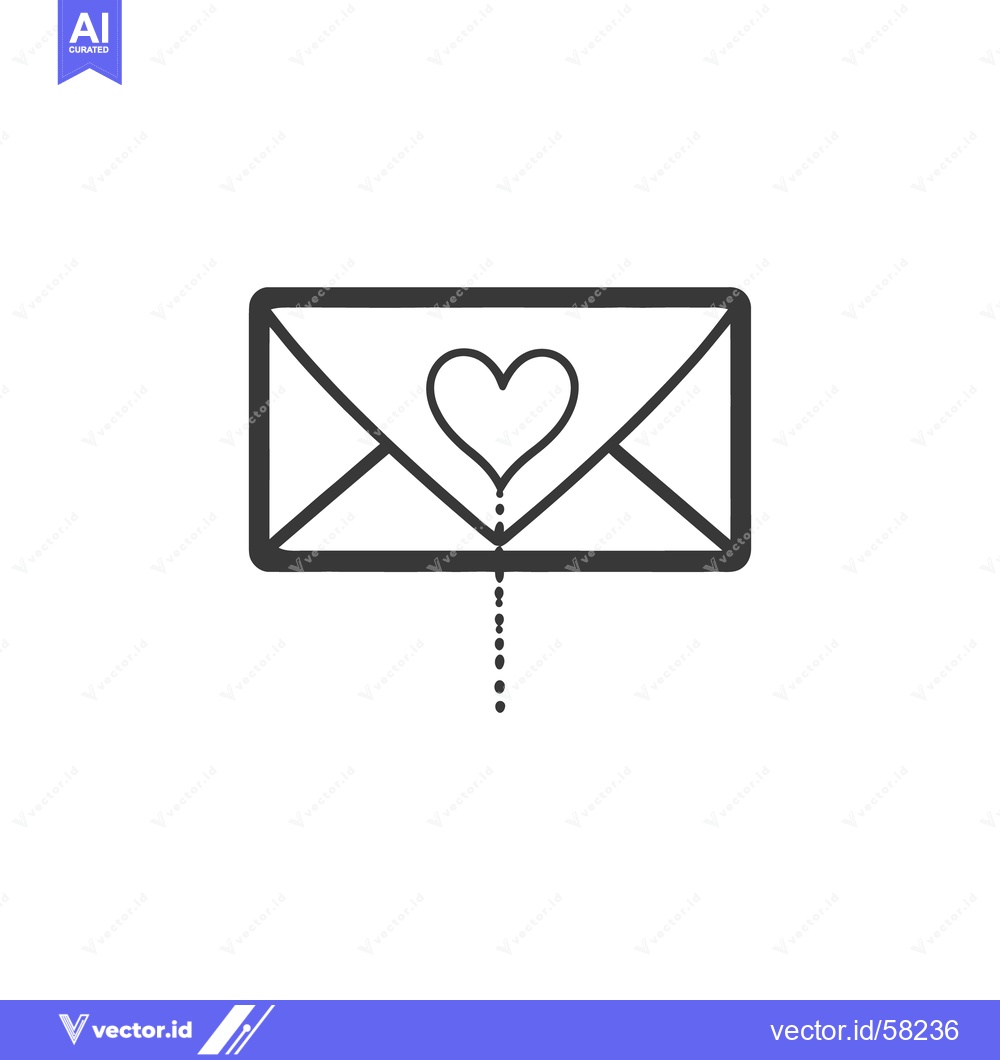 Premium Vector of A simple line drawing depicting a heart on an envelope