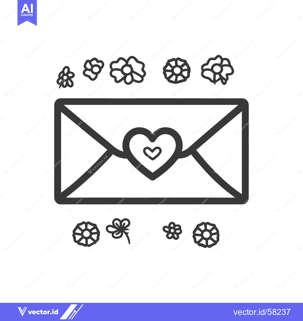 Premium Vector dari A stylized envelope with a heart and multiple floral elements