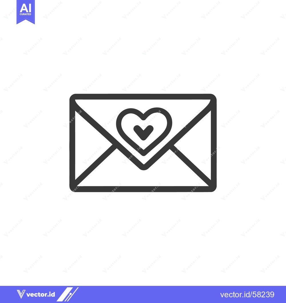 Premium Vector dari A simple outlined envelope featuring a heart symbol in the center