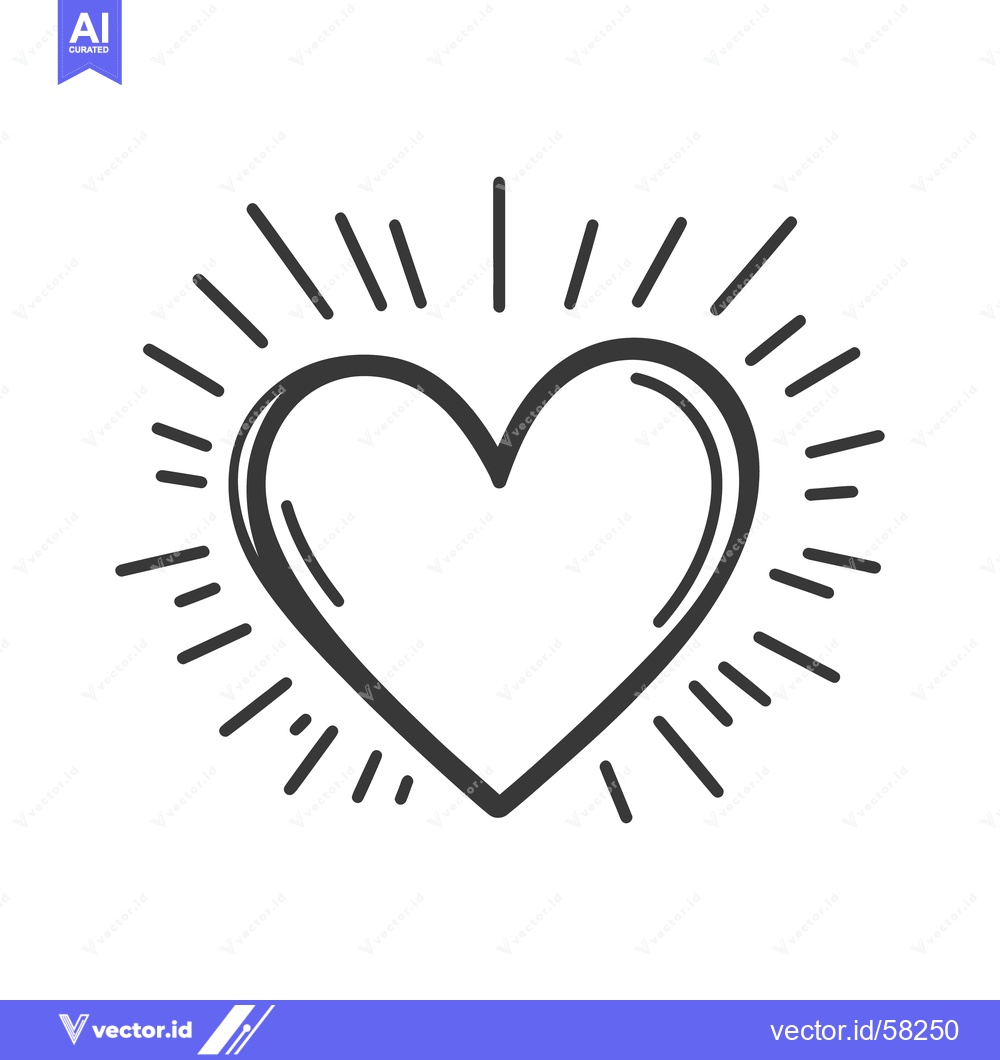 Premium Vector of A hand drawn heart design with sunburst light rays around it