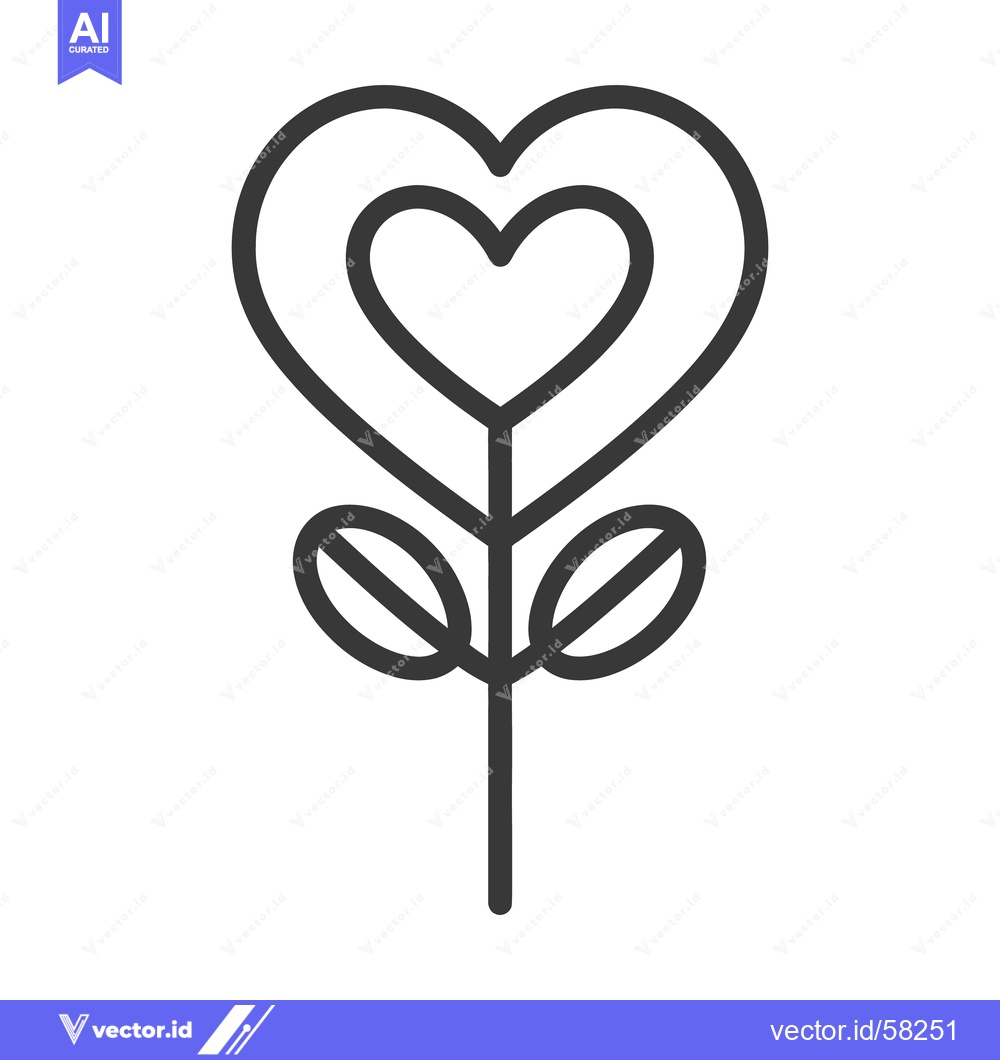 Premium Vector dari A stylized outline illustration depicts a heart shaped flower