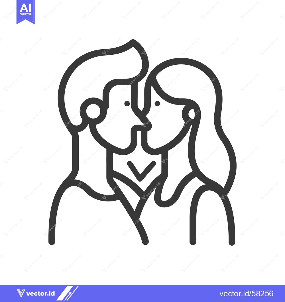 Premium Vector of A linear illustration of a couple about to kiss