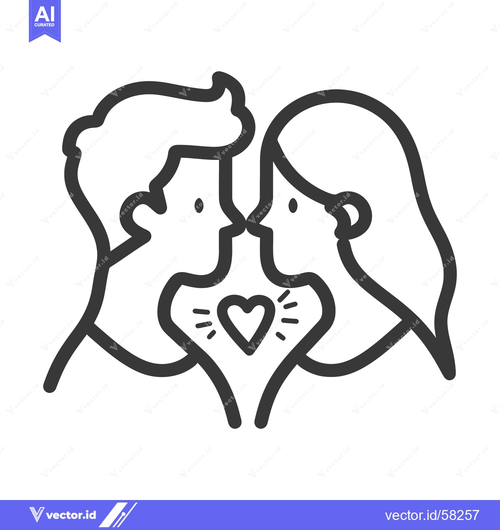 Premium Vector dari A monochrome drawing depicting two lovers touching noses affectionatel