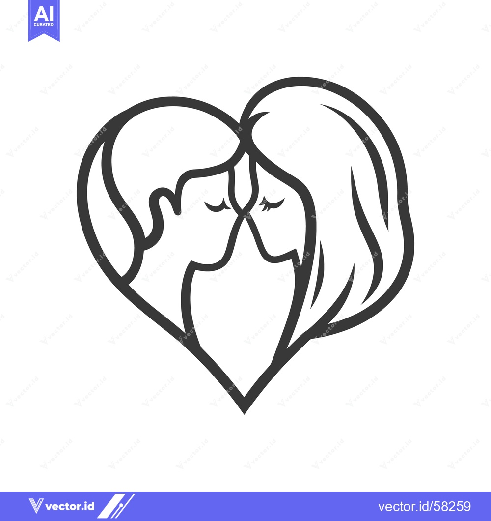 Premium Vector dari A heart shaped line drawing depicts two people embracing