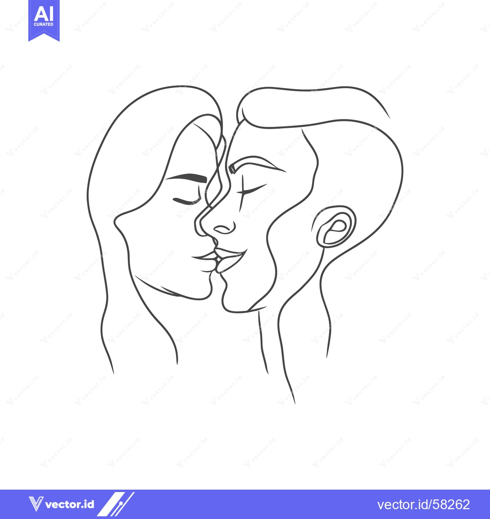 Premium Vector dari Two people are gently touching lips in a tender kiss