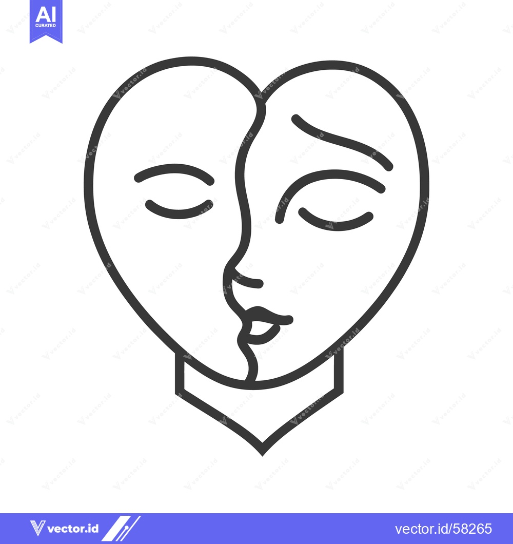 Premium Vector of A heart shape featuring two faces in a romantic embrace