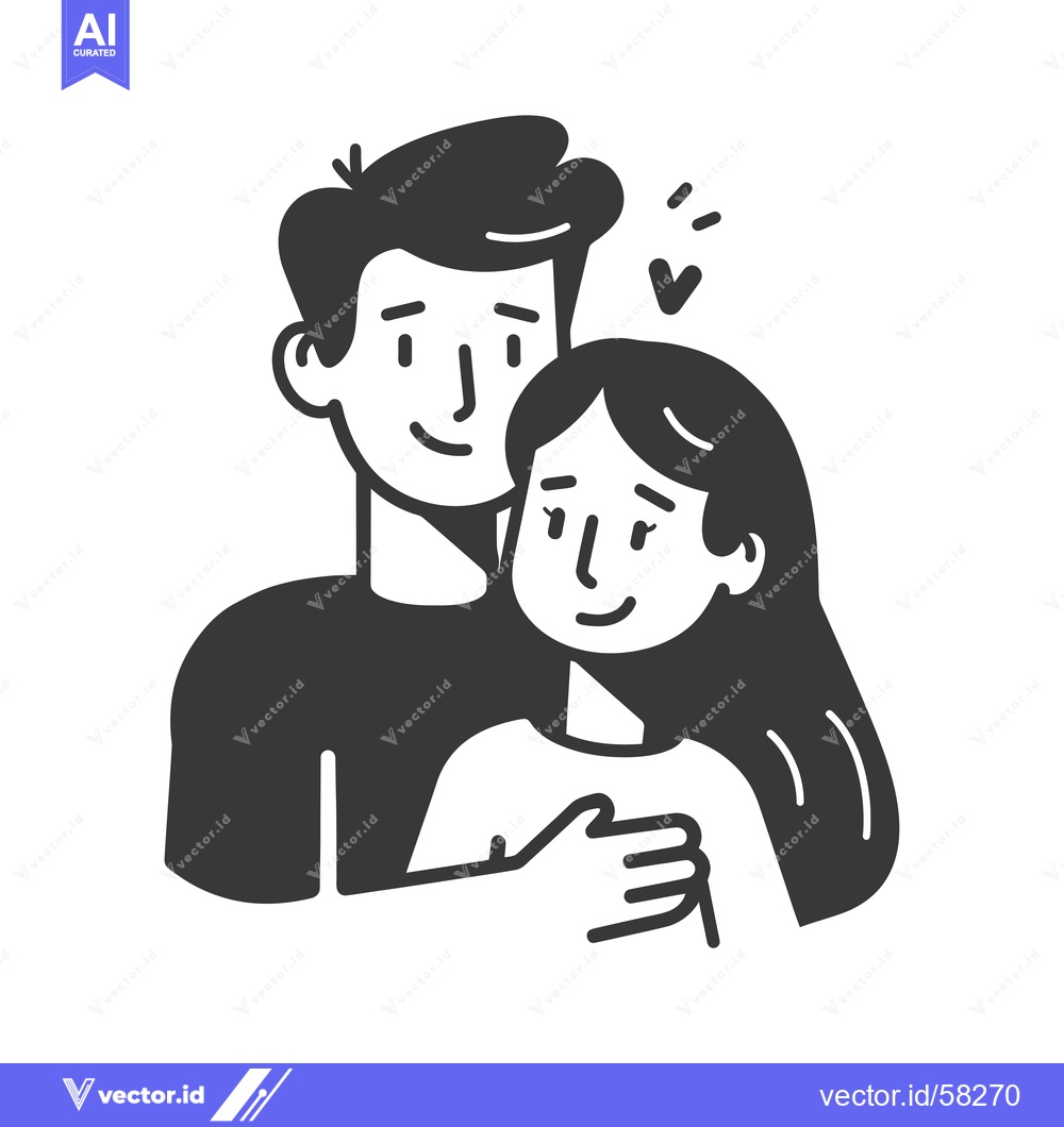 Premium Vector of Loving Couple Embracing with a Heart Symbol
