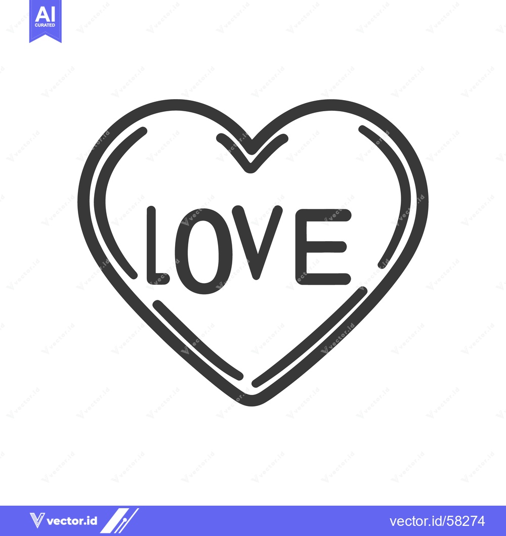 Premium Vector dari A simple outline drawing of a heart shape with the word love