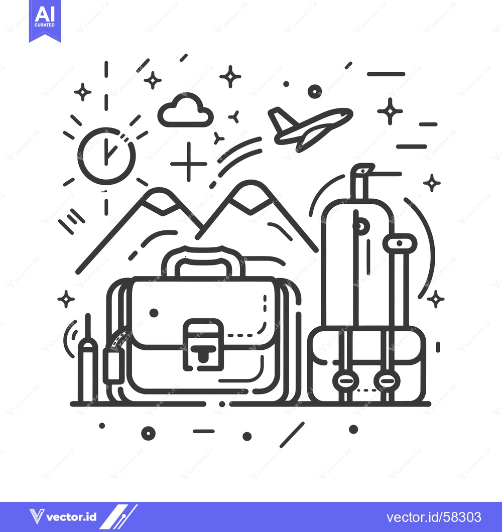 Premium Vector dari Luggage, Airplane, Mountains, and Clock Icon Illustration