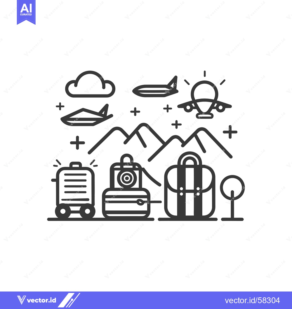 Premium Vector of Luggage, Airplanes, and Mountains - A Simple Travel Illustration