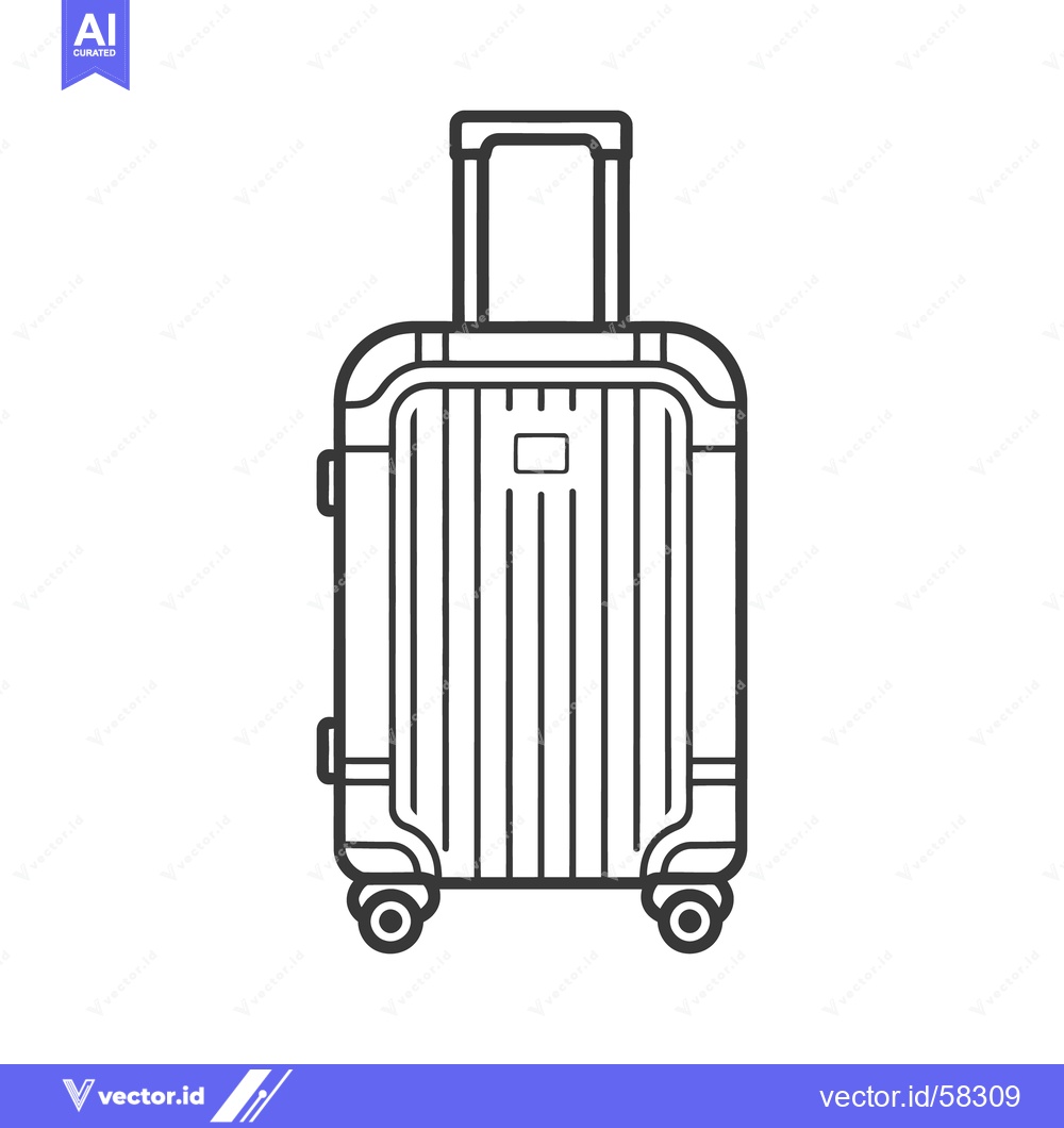 Premium Vector of A black and white illustration of a wheeled travel suitcase