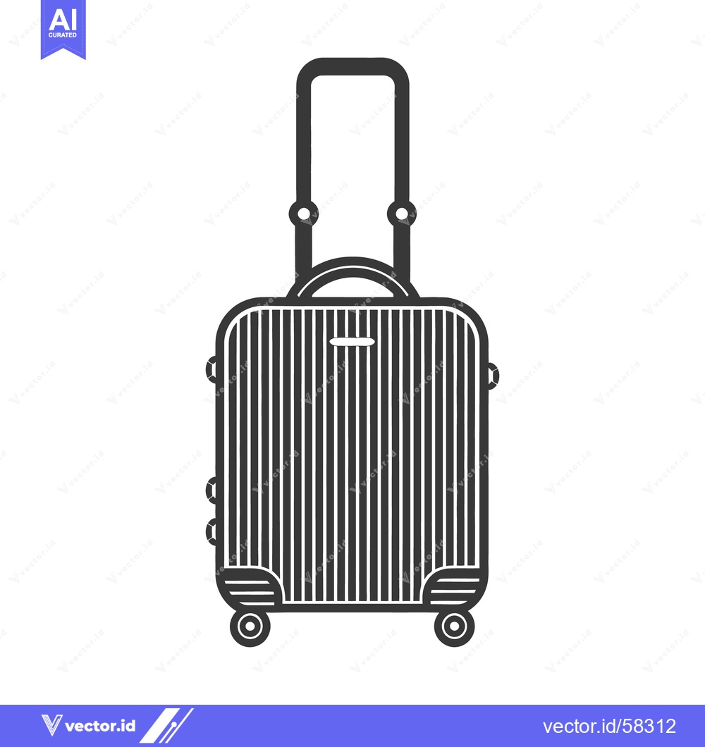 Premium Vector dari Black and white line art of a wheeled travel suitcase