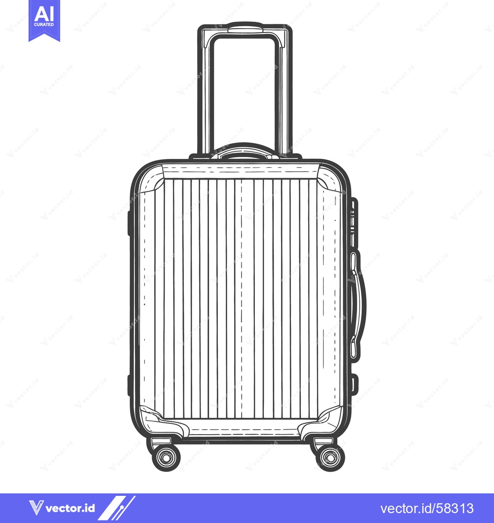 Premium Vector dari A stylized line drawing featuring a suitcase with wheels and a handle