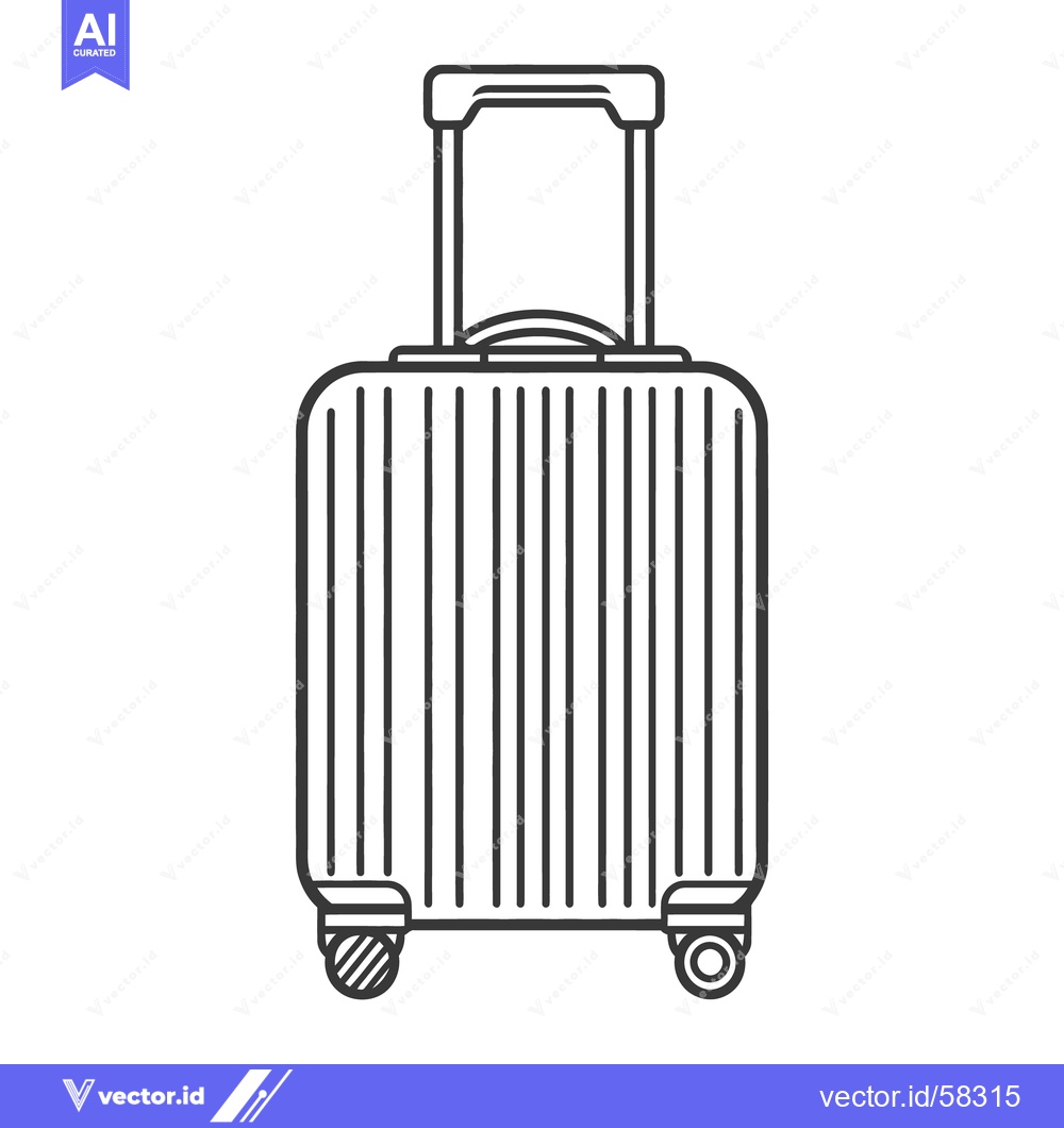 Premium Vector of A black and white image depicts a wheeled suitcase for travel
