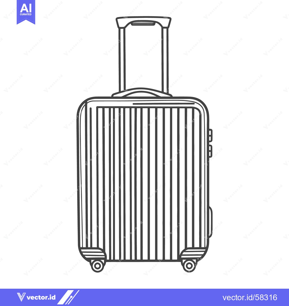 Premium Vector dari A black and white line drawing of a rolling suitcase