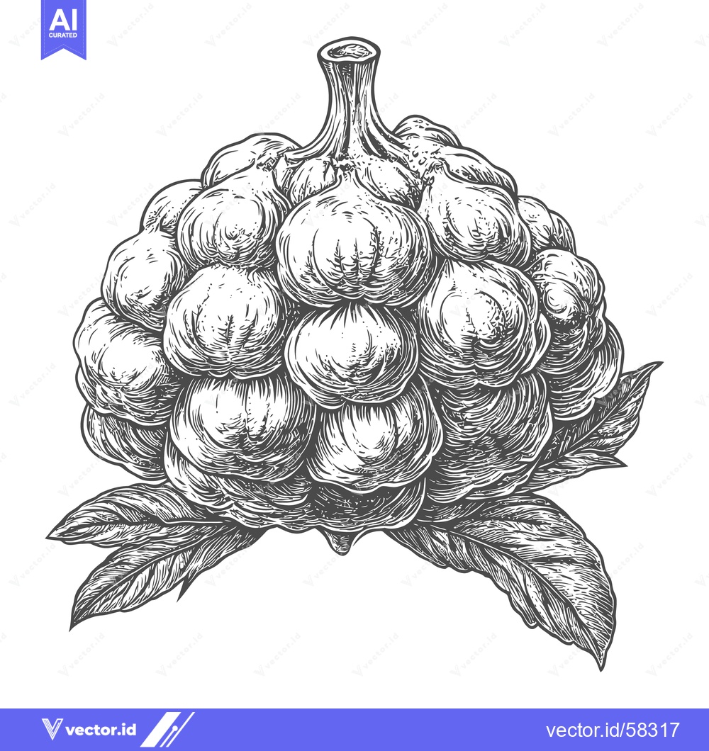 Premium Vector of A detailed vintage illustration depicting a unique fruit with leaves