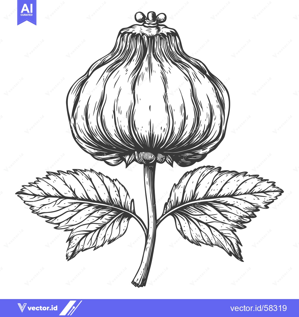 Premium Vector dari Detailed line art illustration depicting a blooming flower with leaves