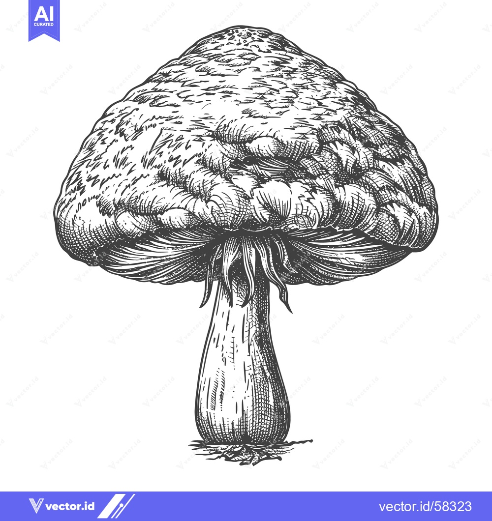 Premium Vector dari A detailed vintage line art illustration of a large mushroom