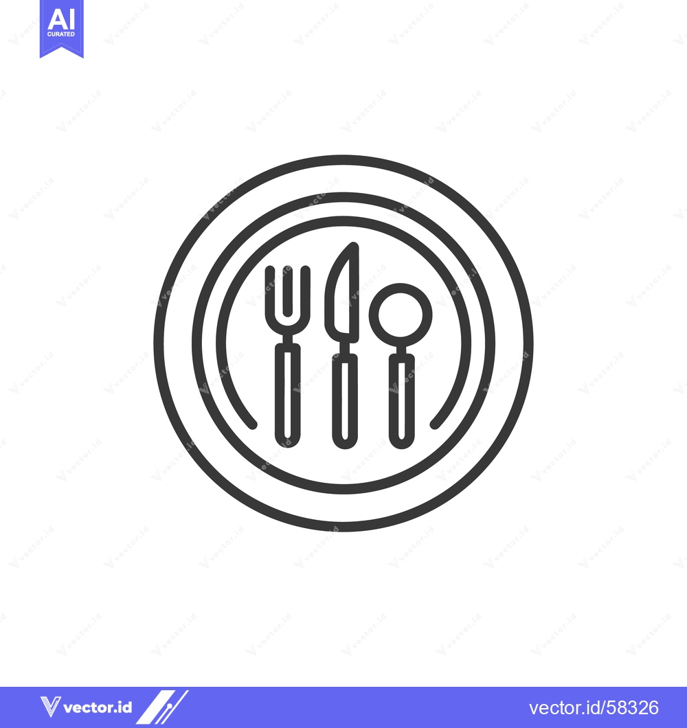 Premium Vector of Minimalist Plate Icon: Fork, Knife, Spoon on White Background