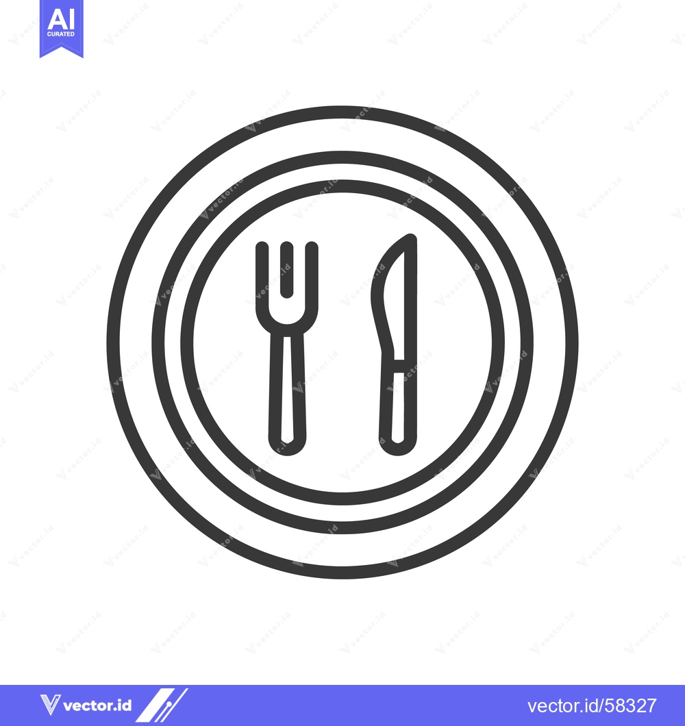 Premium Vector of Minimalist Plate Setting Icon: Fork and Knife on Round Plate, Black Ou