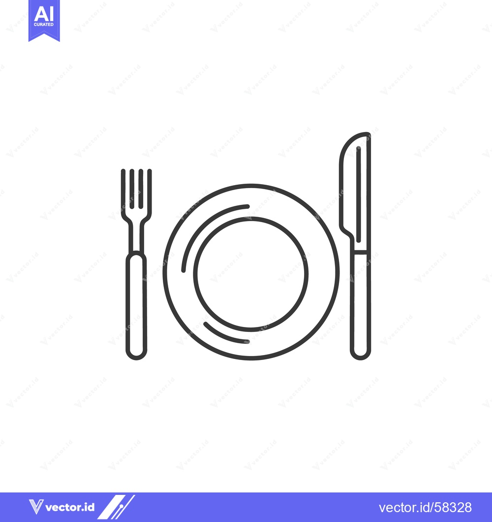 Premium Vector of Minimalist Plate Setting: Fork, Plate, and Knife in Linear Style