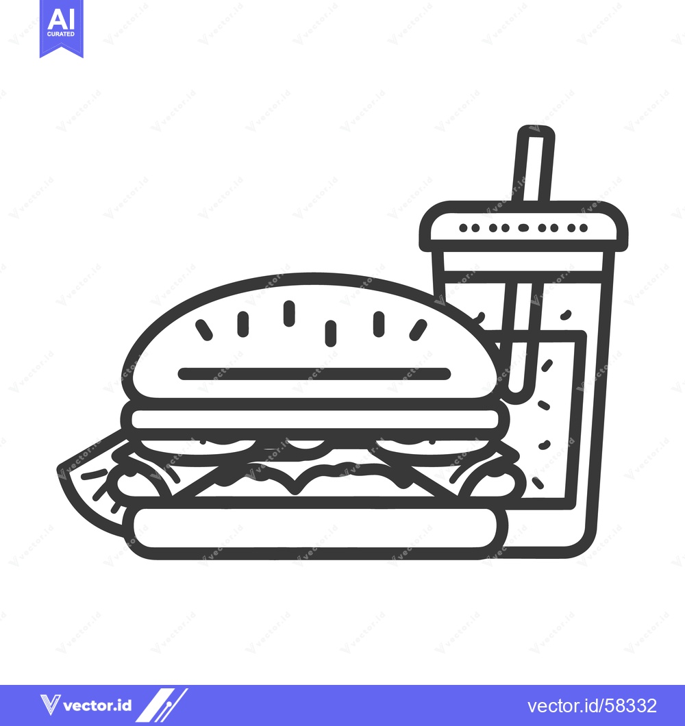 Premium Vector of A detailed illustration of a hamburger and a drink on white