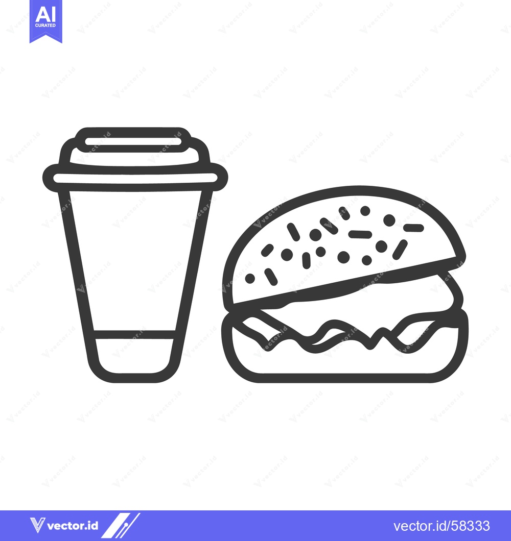 Premium Vector dari Simple black and white line illustration depicting fast food items