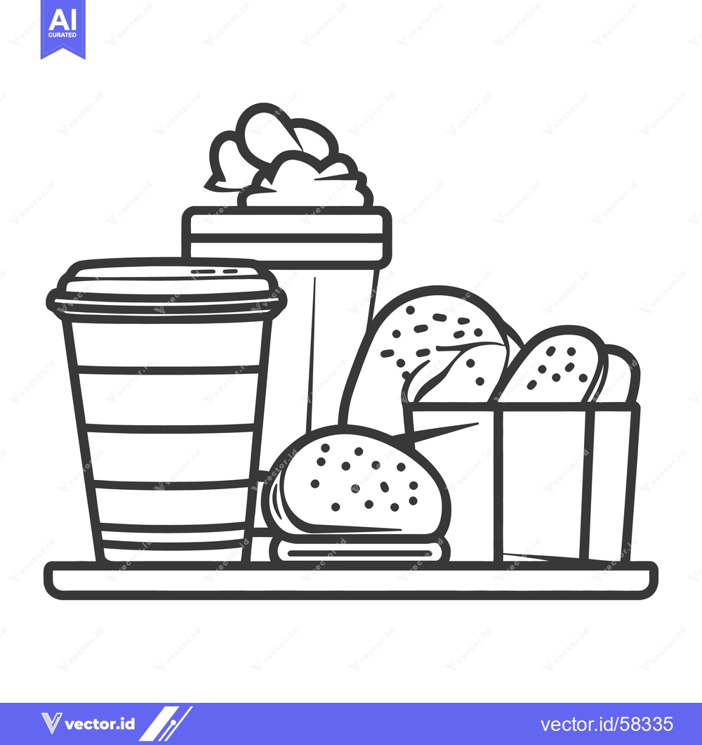 Premium Vector of Illustrated black and white image of a fast food meal